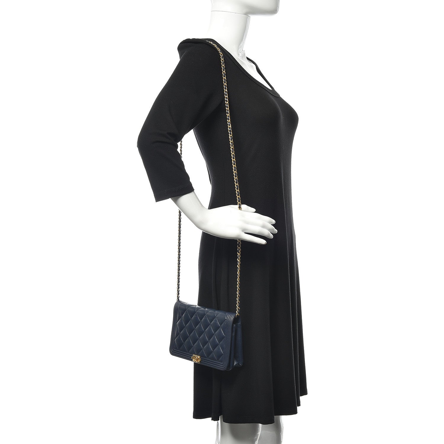 Chanel Lambskin Quilted Boy Wallet On Chain WOC Navy Blue 2 of 14