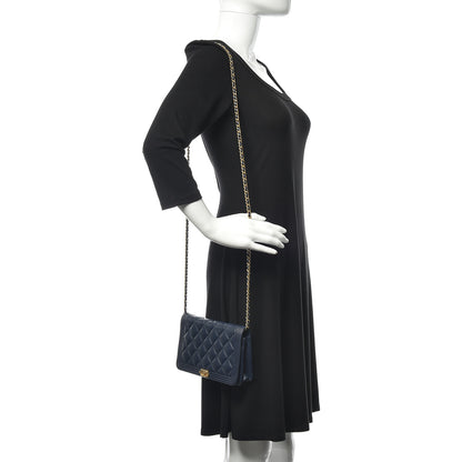 Chanel Lambskin Quilted Boy Wallet On Chain WOC Navy Blue 2 of 14
