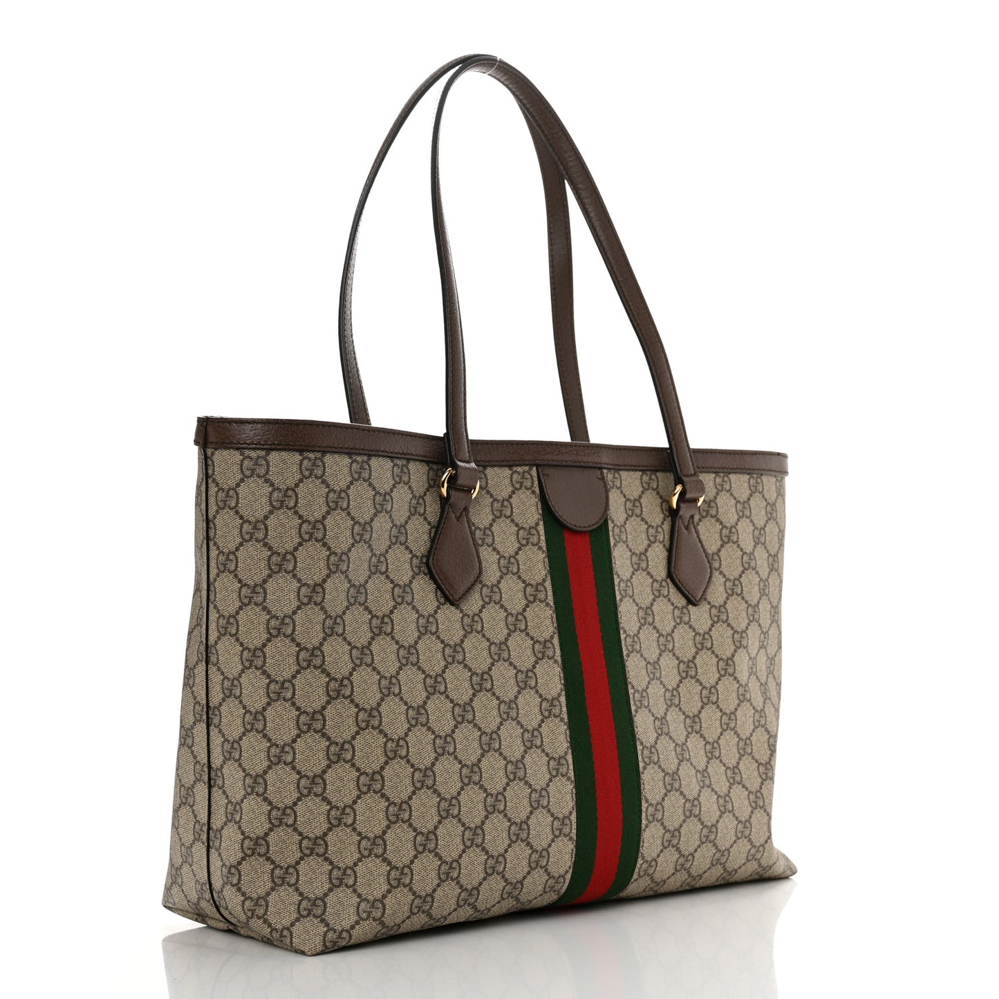 GG Supreme Monogram Textured Calfskin Web Medium Ophidia Shopping Tote Beige Ebony New Acero