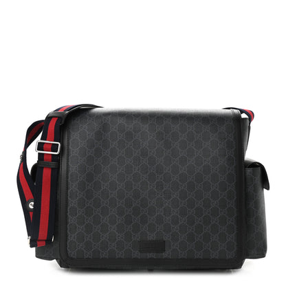 Gucci GG Supreme Monogram Web Messenger Diaper Bag Black Grey 1 of 11