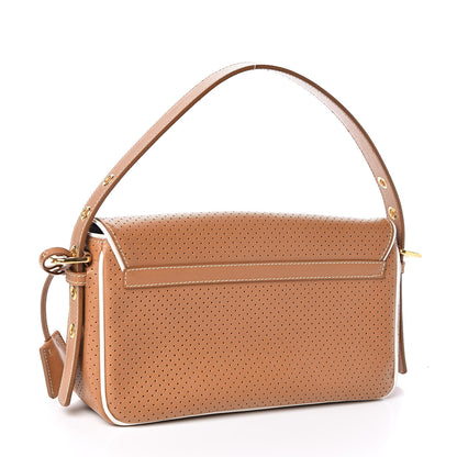Prada Saffiano Perforated Pushlock Flap Bag Cuoio 3 of 9