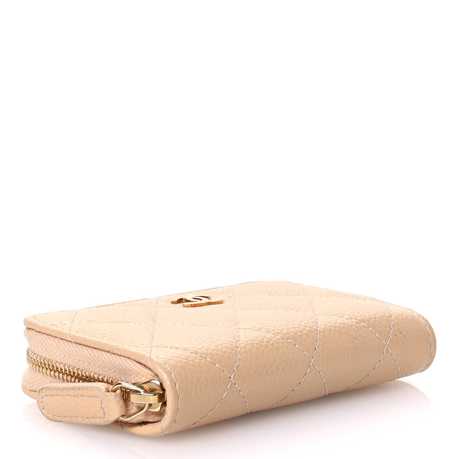 Chanel Caviar Quilted Zip Around Coin Purse Beige 4 of 8