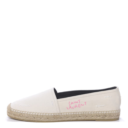 Saint Laurent Canvas Elba Logo Embroidered Espadrilles 41.5 Panna 1 of 9