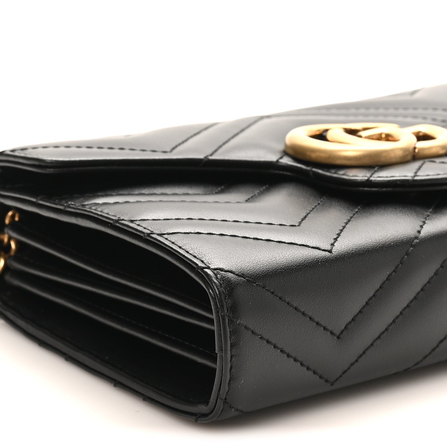 Calfskin Matelasse GG Marmont Chain Wallet Black