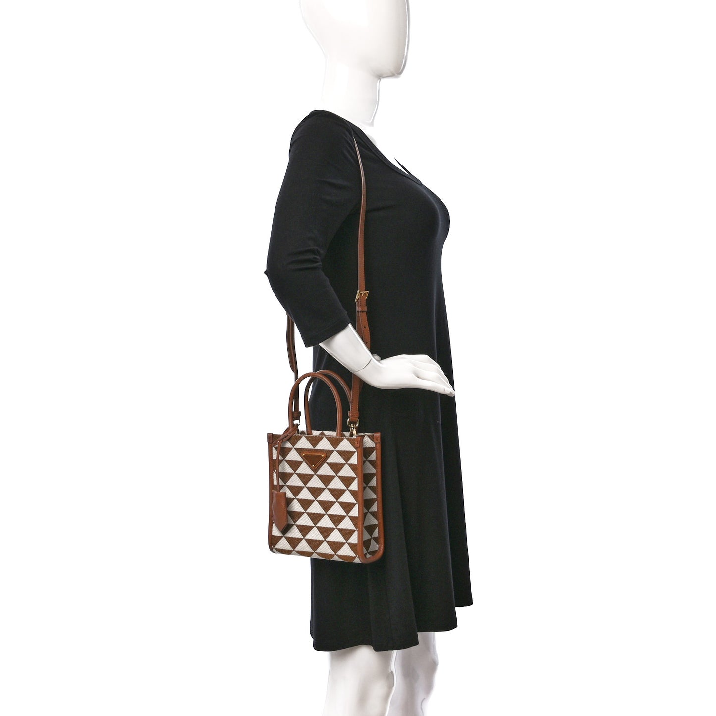 Jacquard Saffiano Triangolo Symbole Embroidered Micro Tote Tobacco Talco