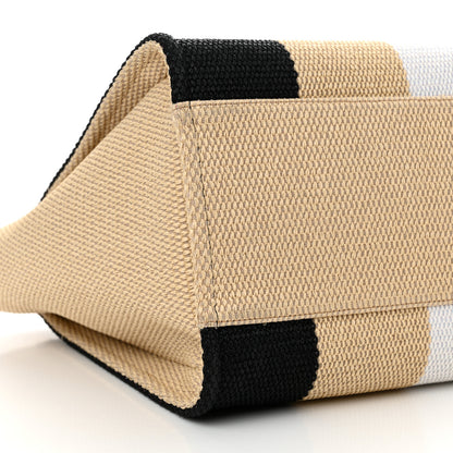 Chanel Straw Raffia Calfskin Striped Medium Deauville Tote Black Beige Ivory 9 of 15