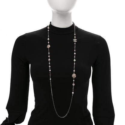 Chanel Pearl Crystal Bead CC Flower Long Necklace Gold Pearly White Pink Crystal 2 of 7