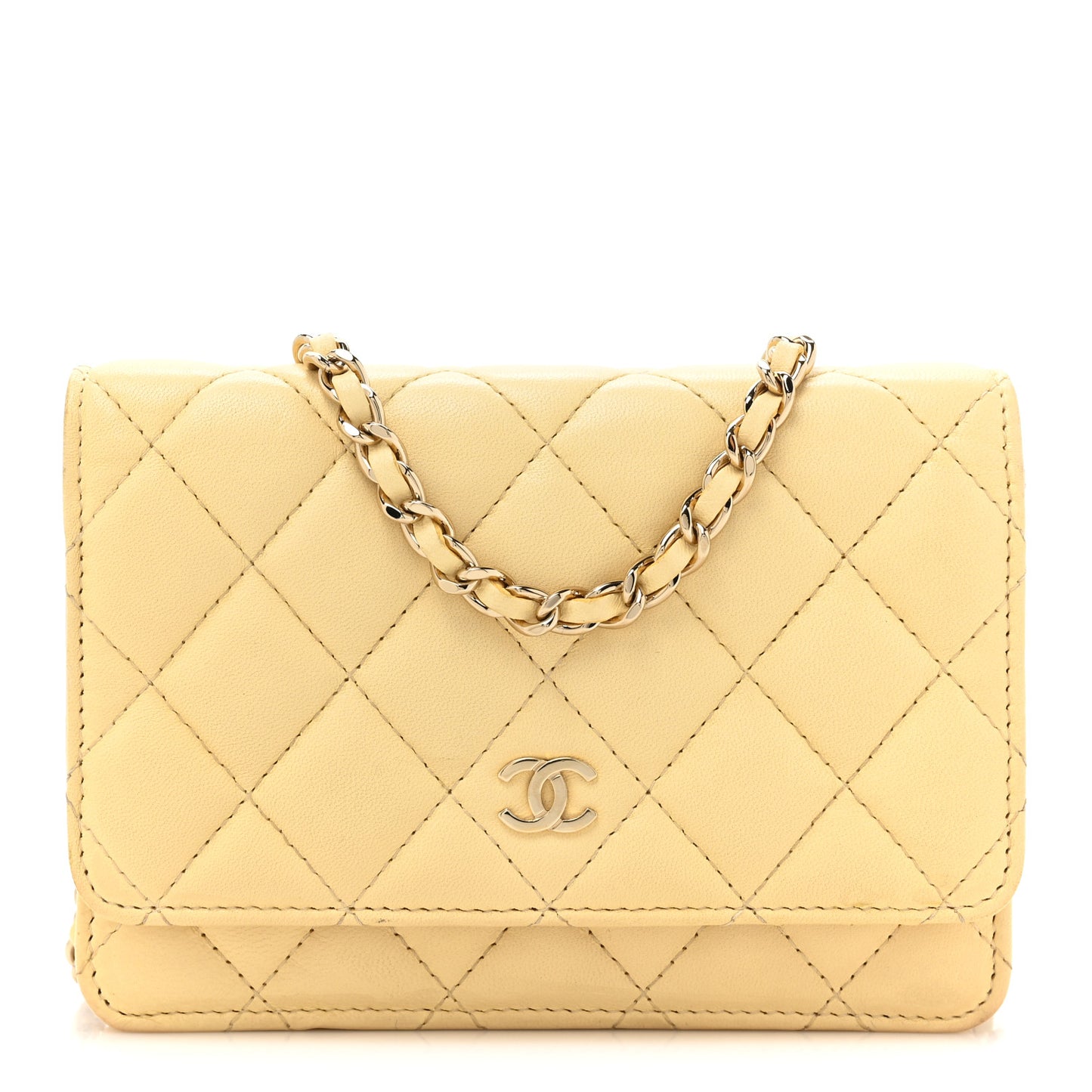 Lambskin Quilted Mini Wallet On Chain WOC Yellow