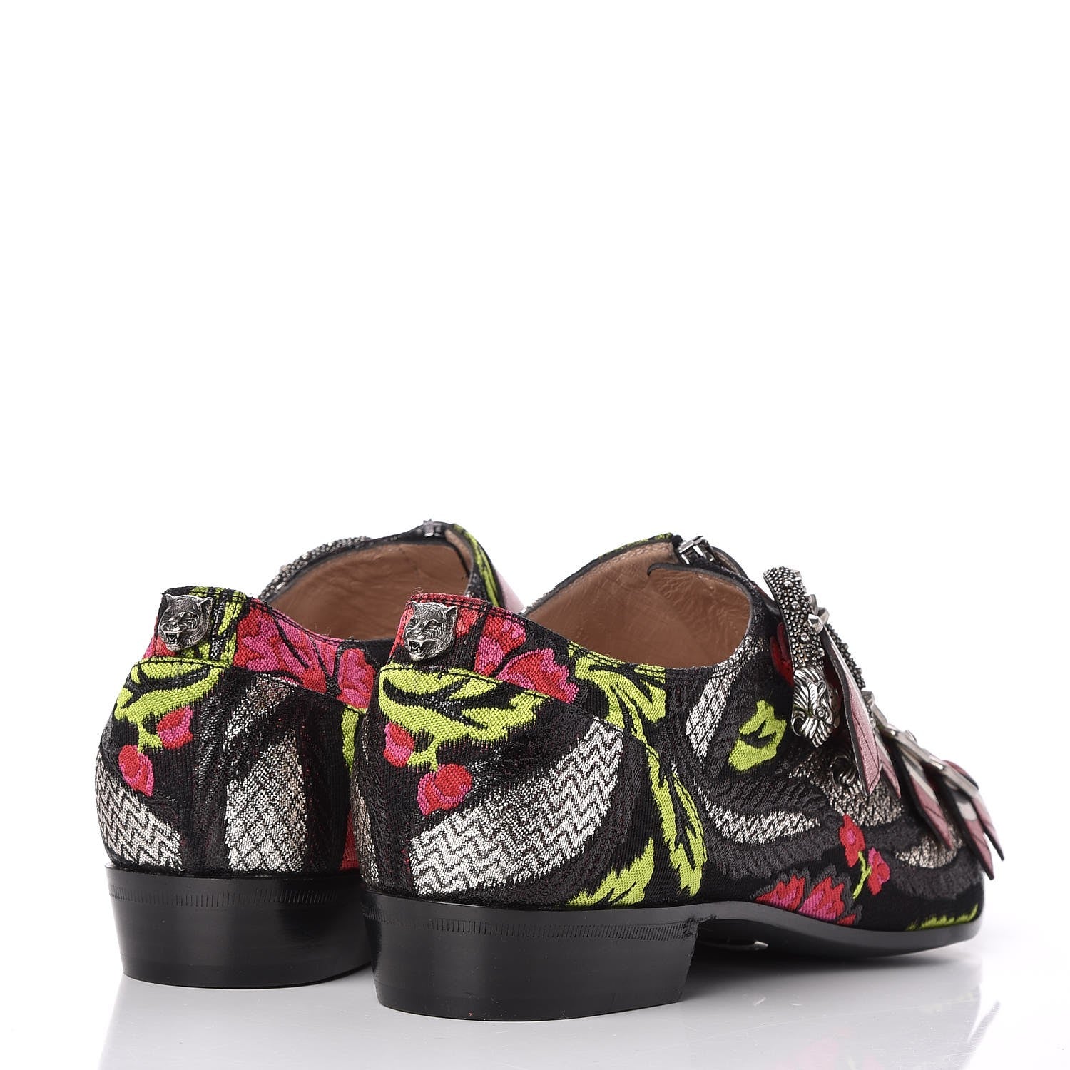 Gucci Brocade Embroidered Susan Buckle Loafers 37.5 Black 4 of 8