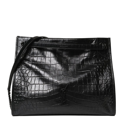 Saint Laurent Calfskin Crocodile Embossed Monogram Medium Niki Shopping Bag Black 1 of 13