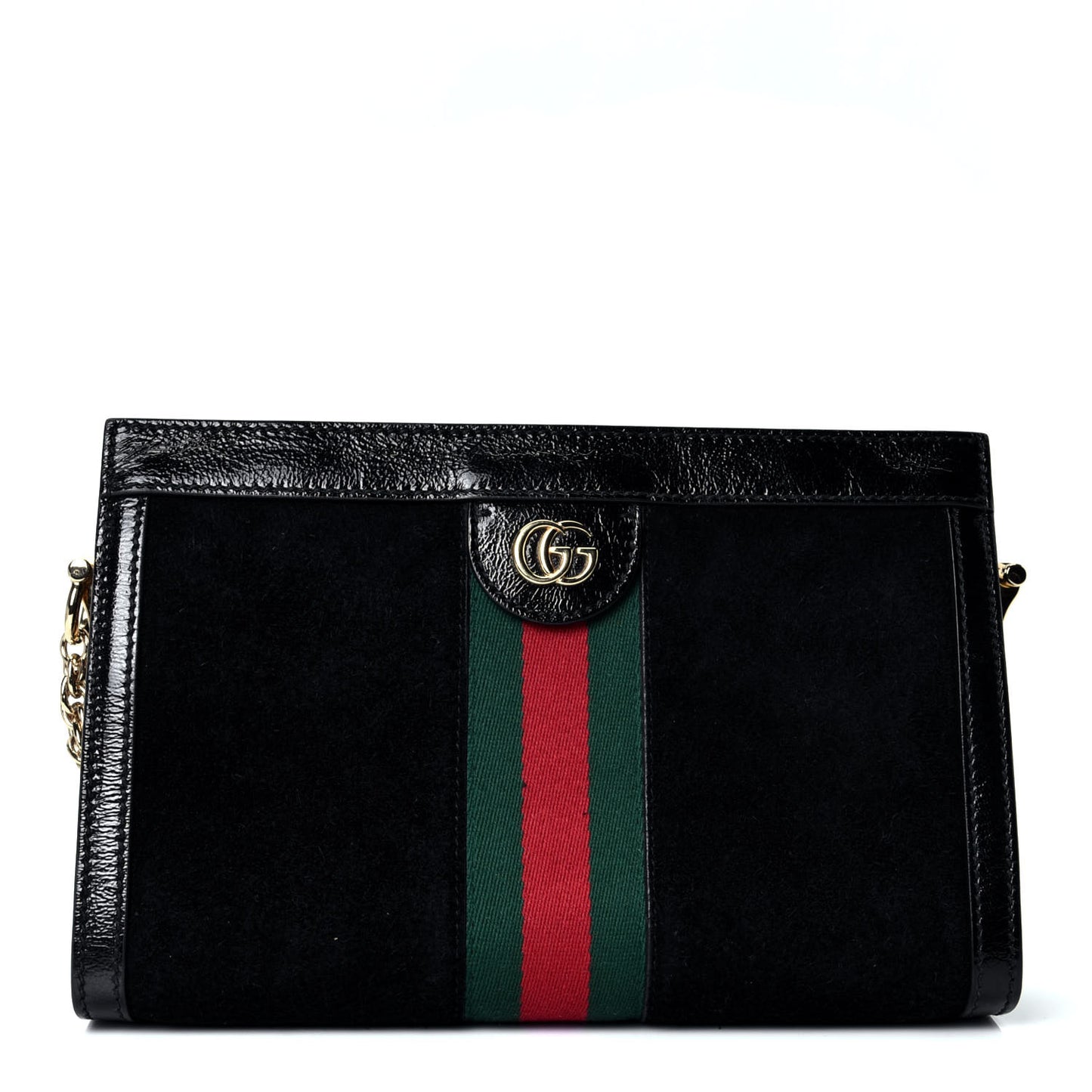Suede Patent GG Web Small Ophidia Chain Shoulder Bag Black