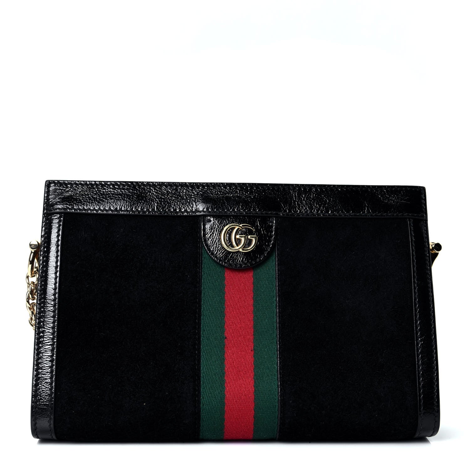 Gucci Suede Patent GG Web Small Ophidia Chain Shoulder Bag Black 1 of 4