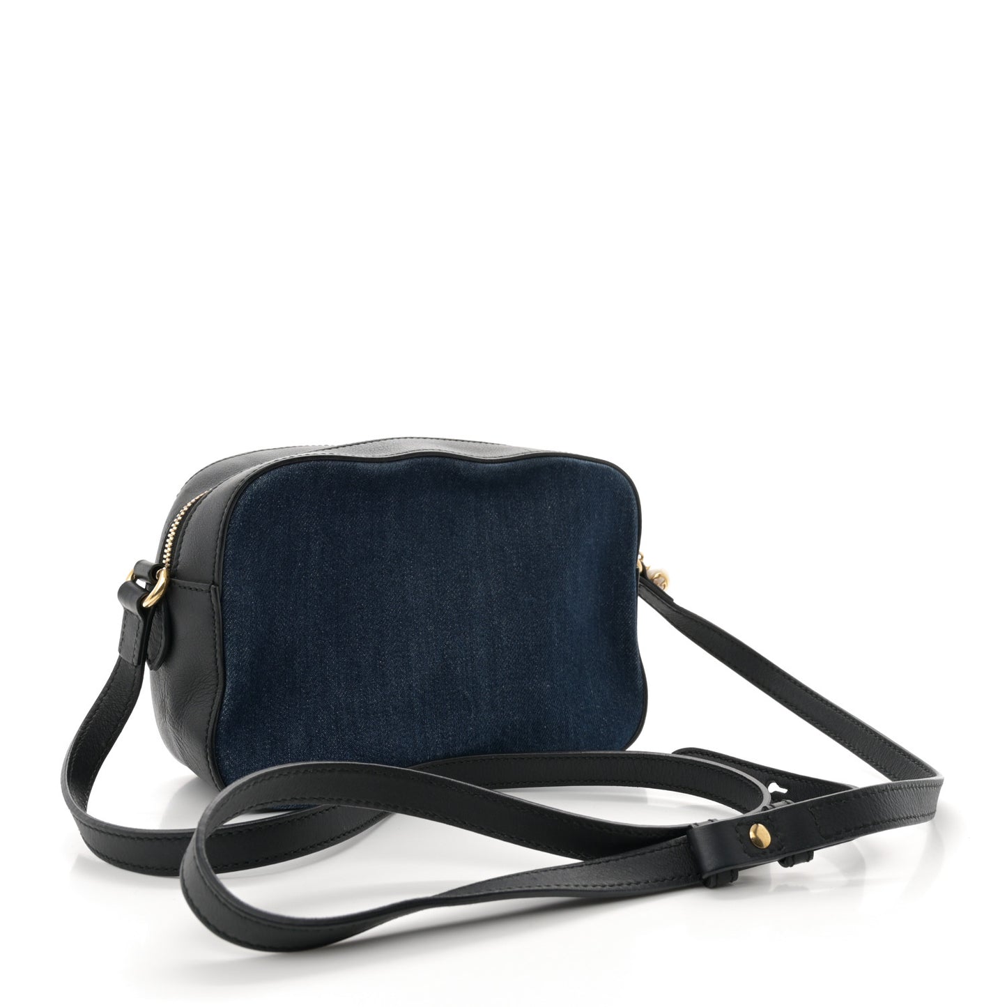 Denim Tiger Floral Embroidered Small Camera Shoulder Bag Blue Multicolor