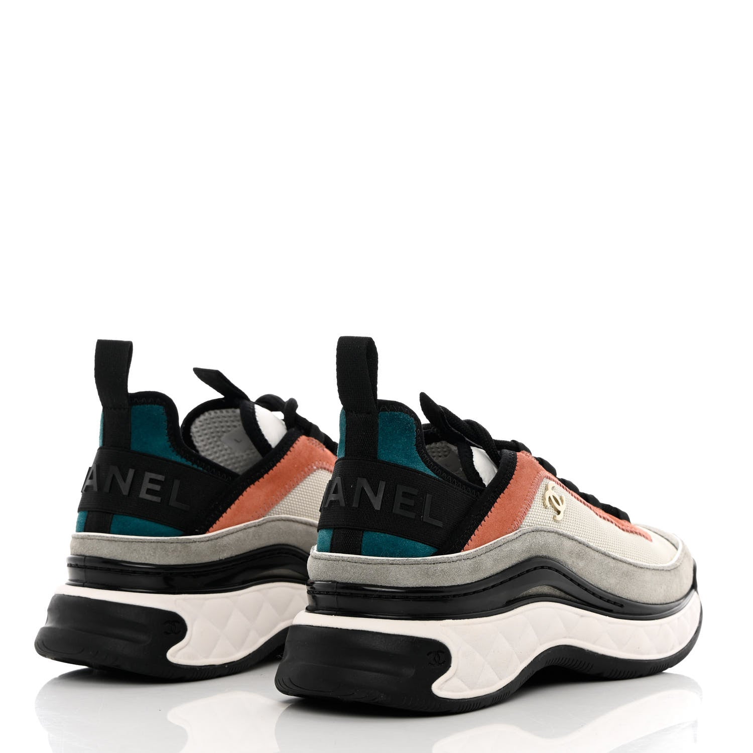 Chanel Fabric Suede CC Sneakers 37.5 White Light Grey Pink 4 of 10
