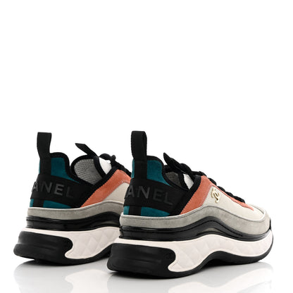 Chanel Fabric Suede CC Sneakers 37.5 White Light Grey Pink 4 of 10