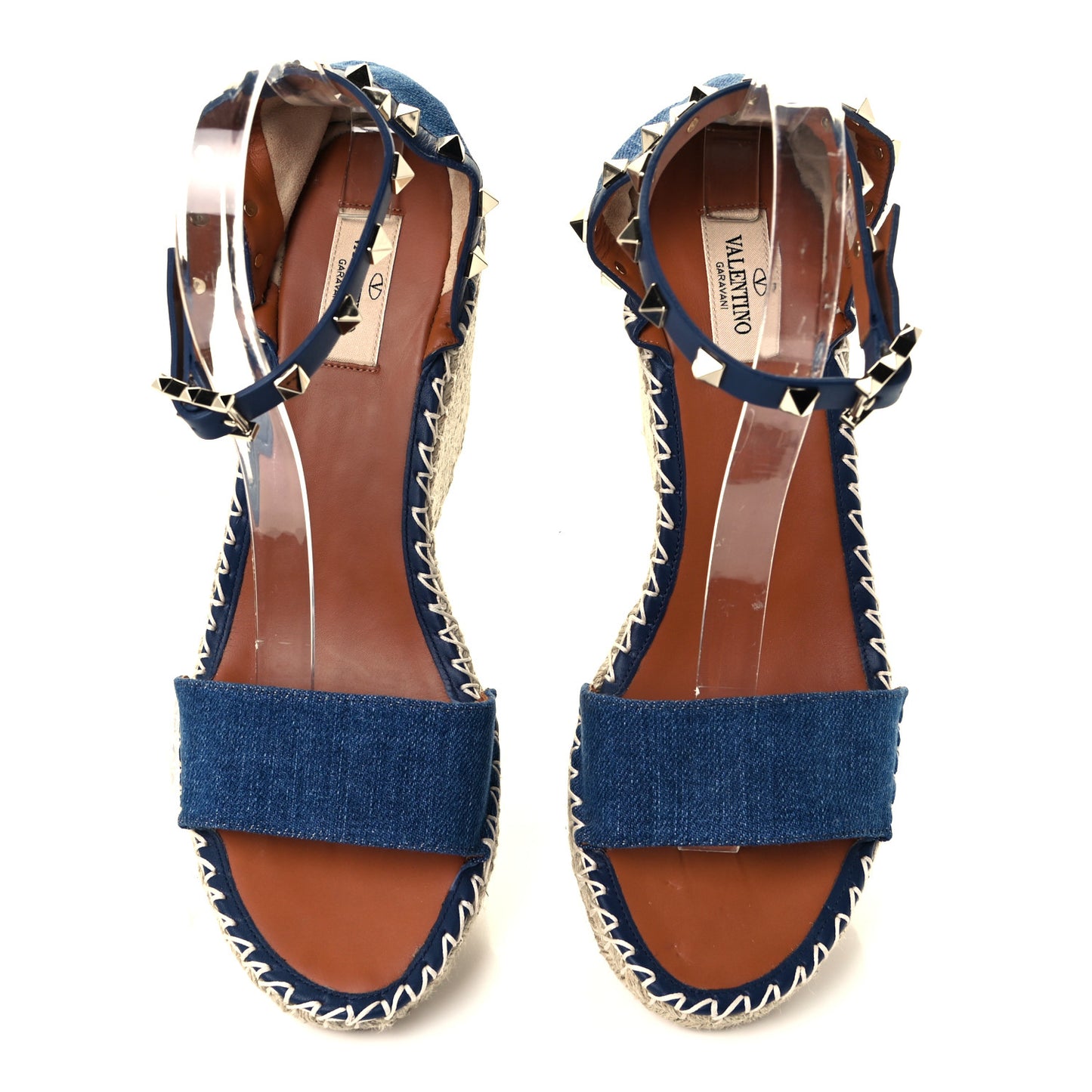 Denim Rockstud Ankle Strap Espadrille 15/105mm Wedge Sandals 41 Light Denim