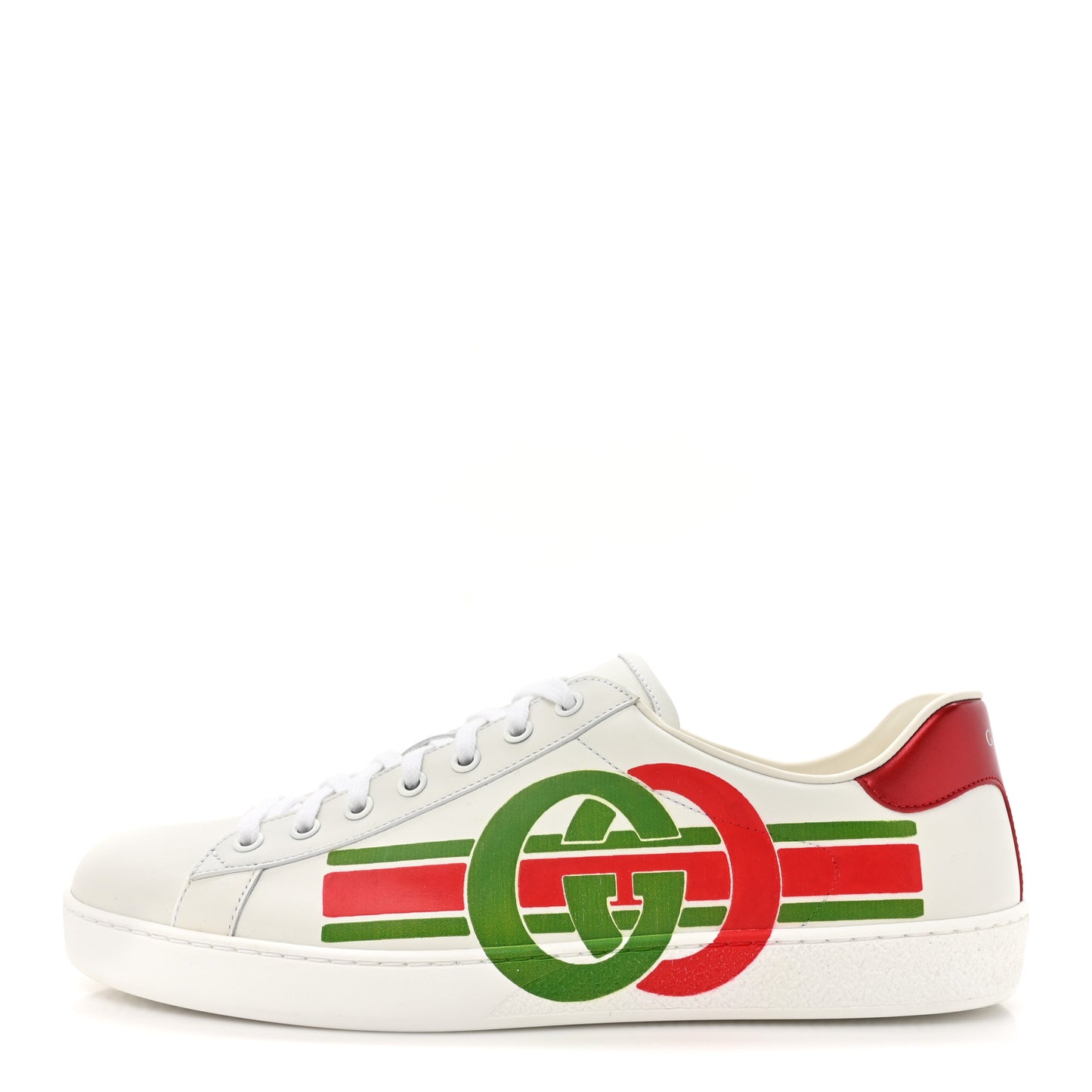 Calfskin Interlocking G Mens New Ace Sneakers 10.5 White Red Flame Green