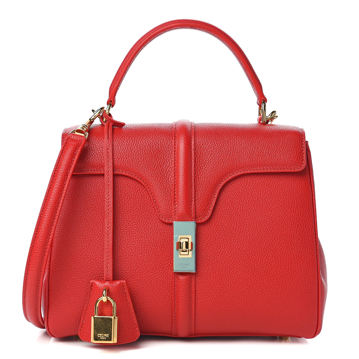 Grained Calfskin Small 16 Top Handle Bag Red