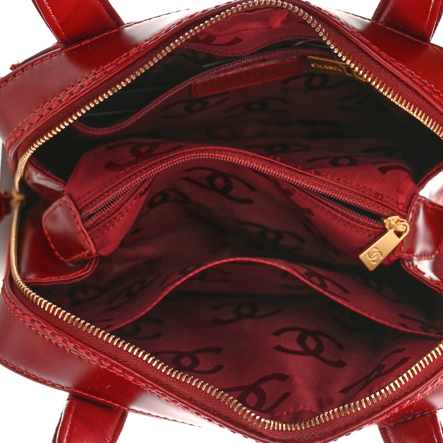 Calfskin Contrast Stitch Small Surpique Bowler Red