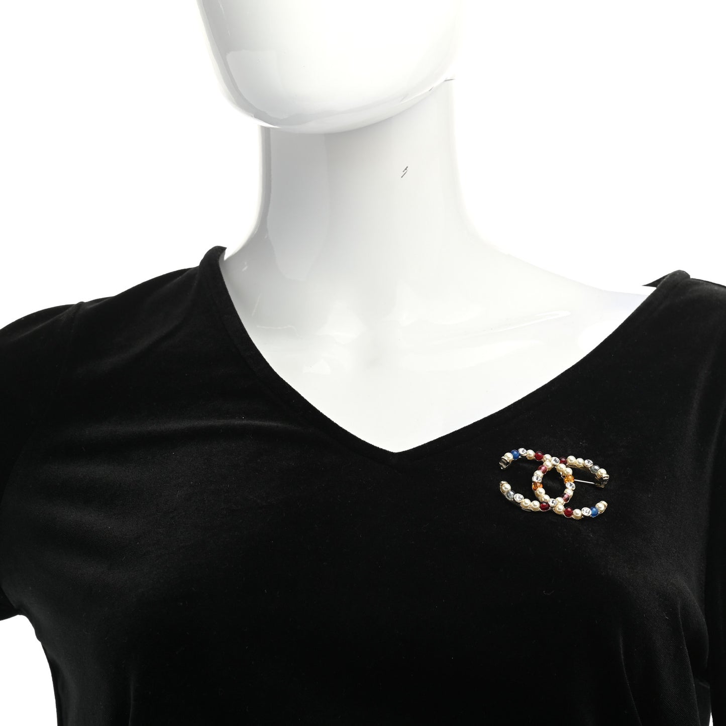 Pearl Crystal CC Brooch Gold Multicolor