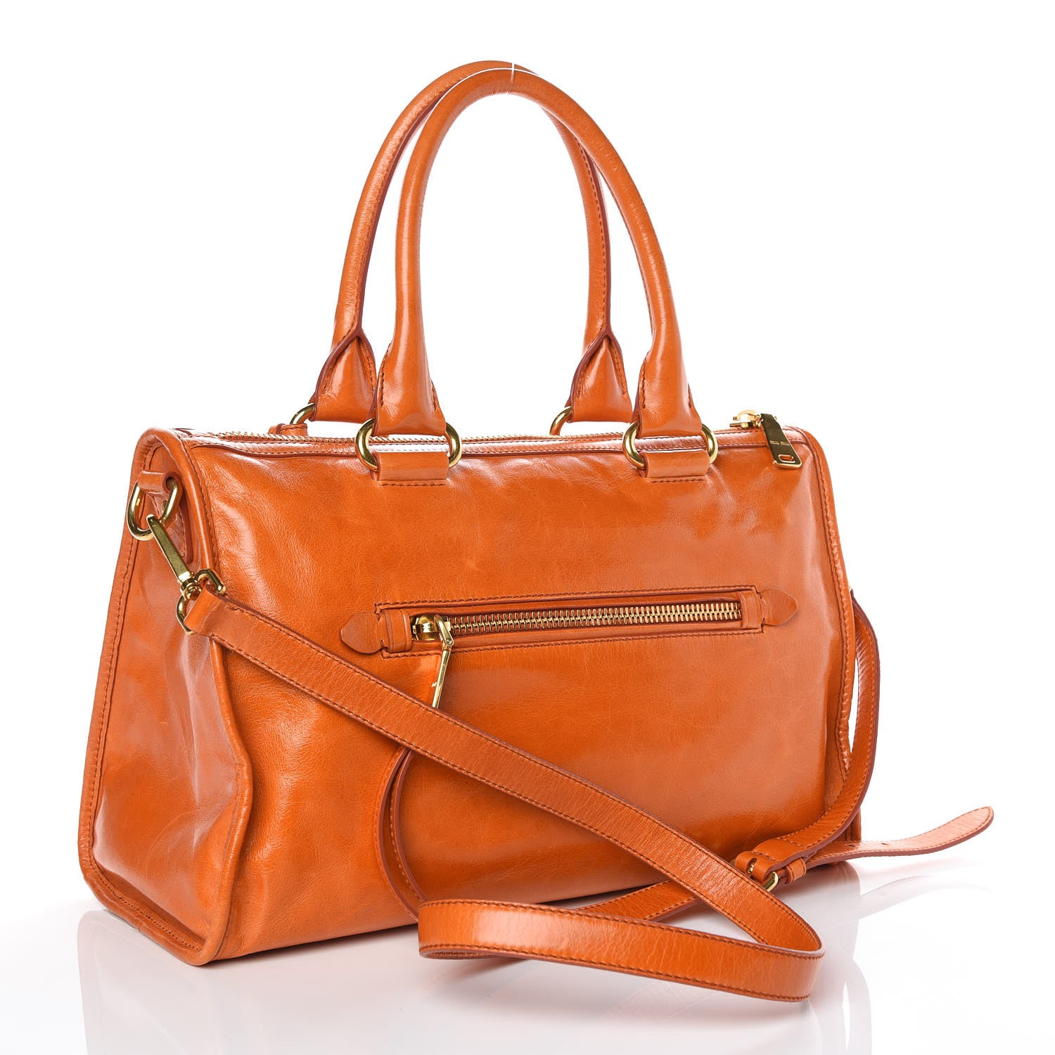 Miu Miu Vitello Shine Zip Tote Papaya 3 of 11