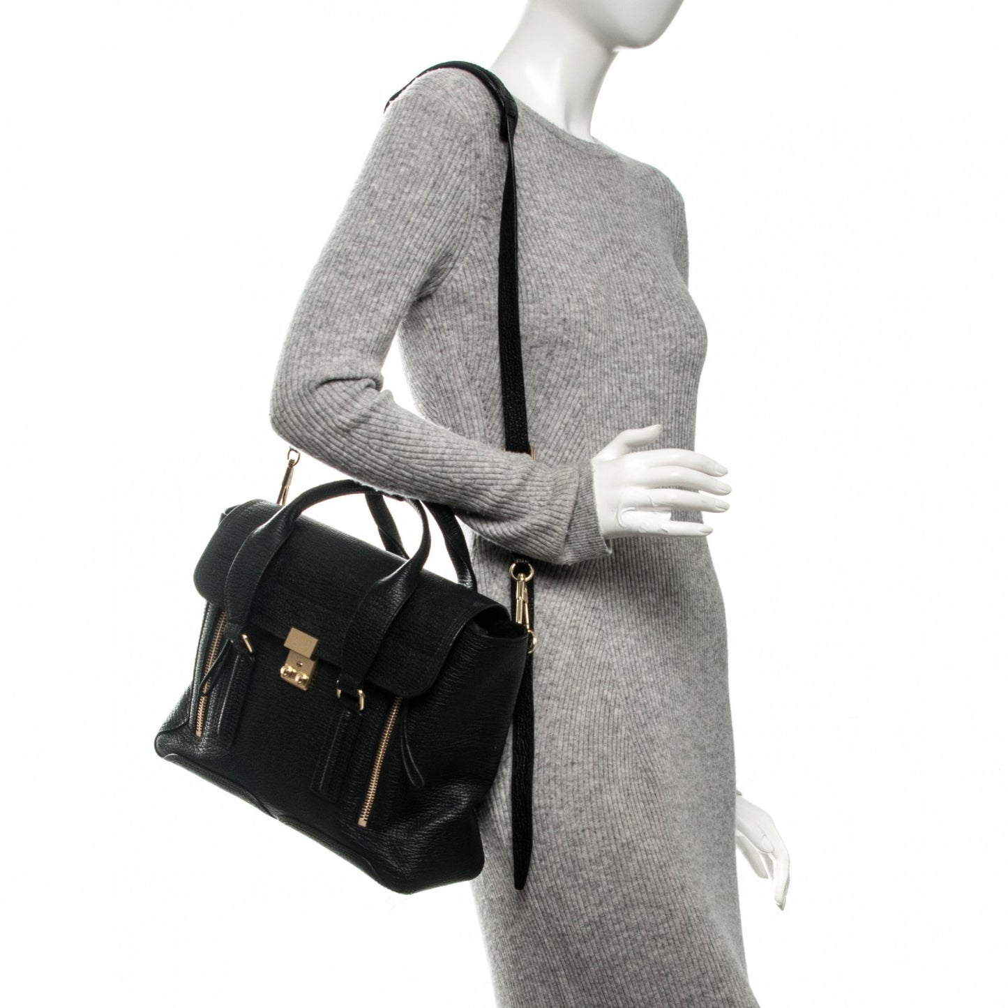 3.1 Textured Calfskin Medium Pashli Satchel Black