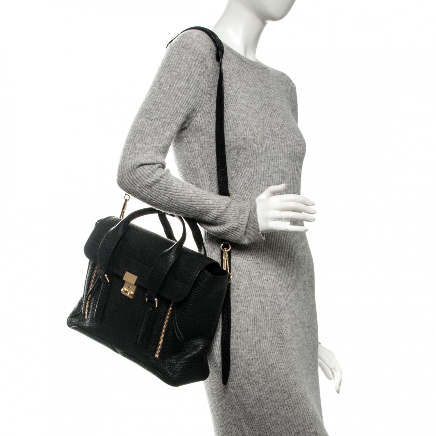 3.1 Phillip Lim 3.1 Textured Calfskin Medium Pashli Satchel Black 2 of 7