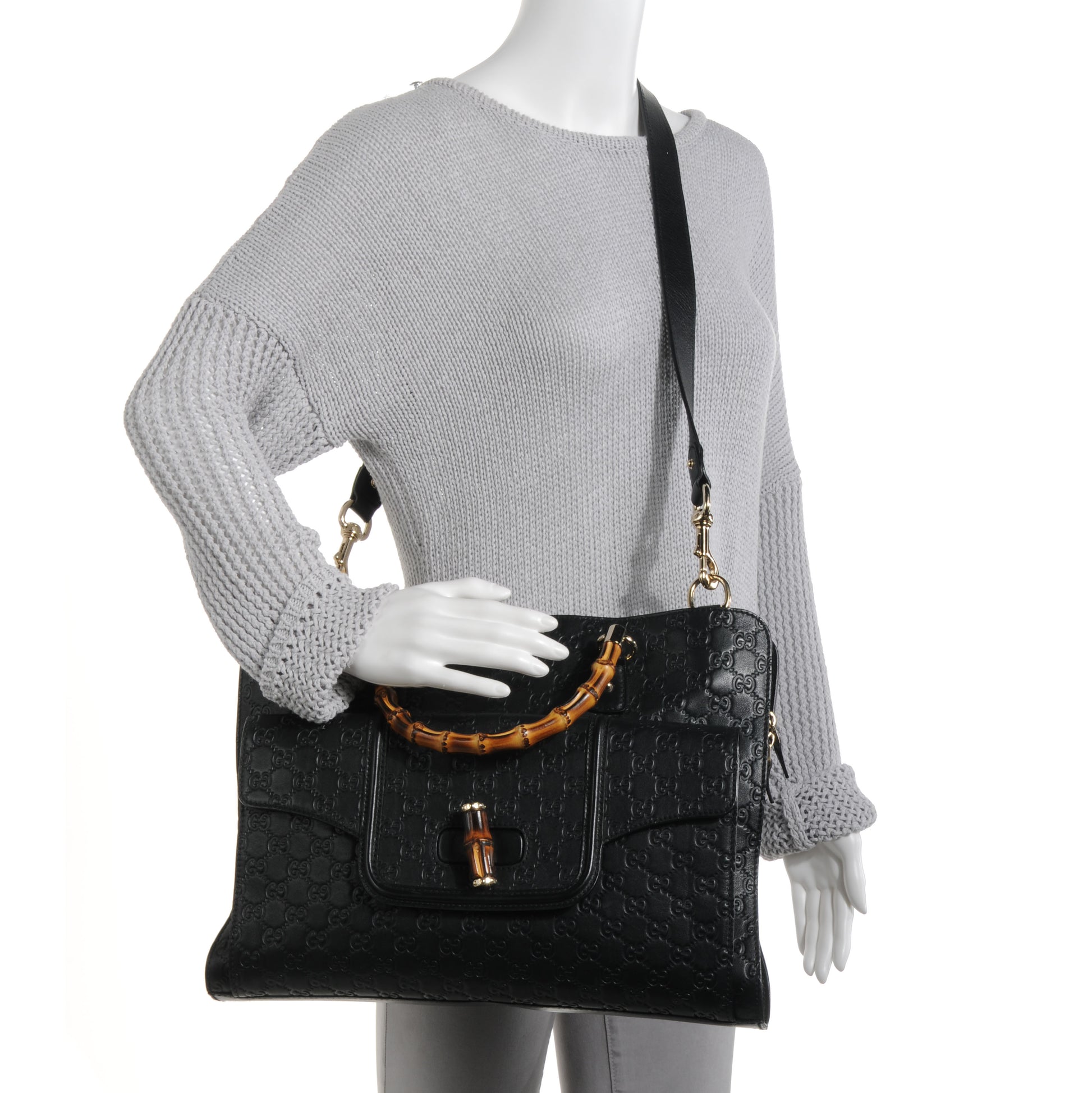 Gucci Guccissima Bamboo Messenger Bag Black 2 of 7