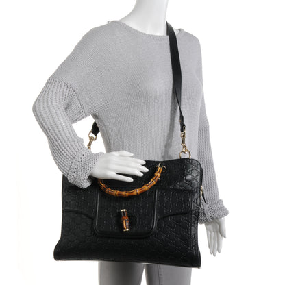 Gucci Guccissima Bamboo Messenger Bag Black 2 of 7