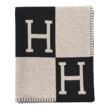Hermes Wool Cashmere Avalon III Blanket Ecru Black 1 of 3
