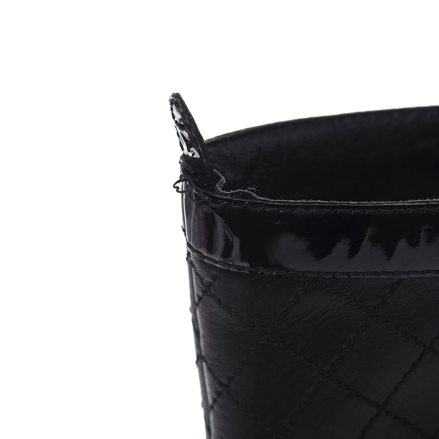 Calfskin Patent Quilted Cap Toe Boots 39.5 Black