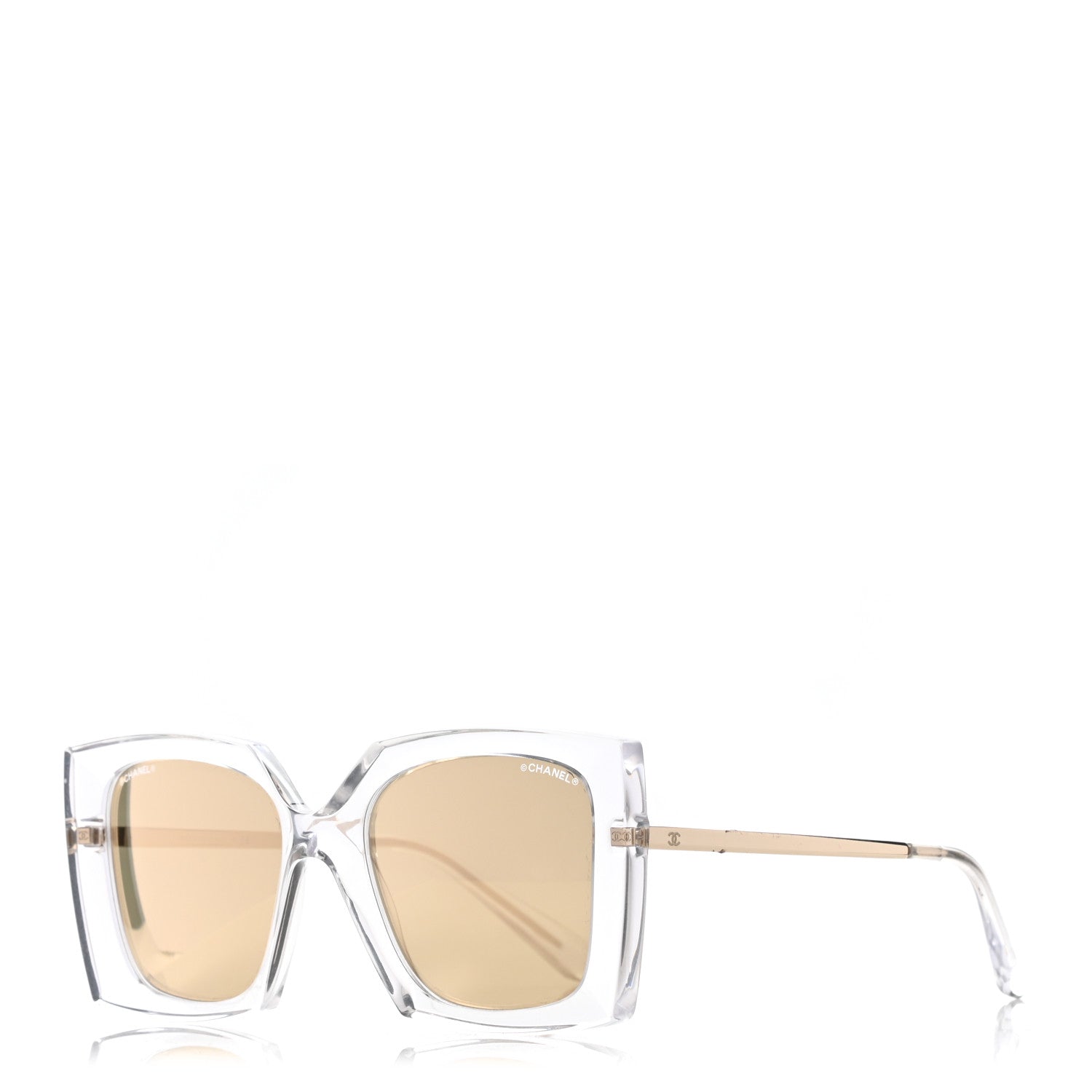 Chanel 18K White Gold Mirror Square Sunglasses 6051 Gold 1 of 7
