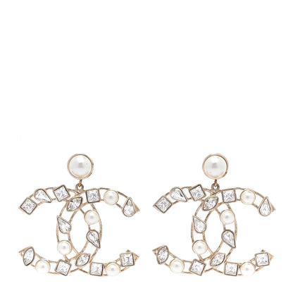 Chanel Metal Glass Pearl CC Crystal Snowfall CC Drop Earrings Light Gold 1 of 5