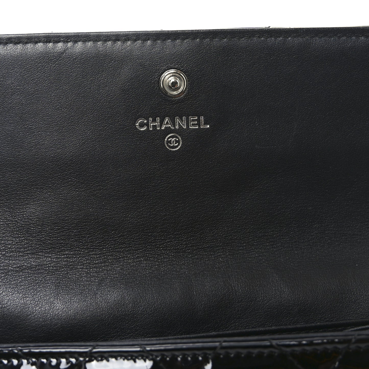 Patent Quilted Large Brilliant Flap Wallet Black