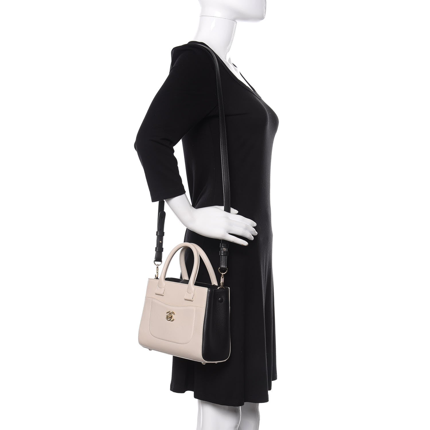 Chanel Grained Calfskin Mini Bi-Color Neo Executive Shopper Tote Beige Black 2 of 11