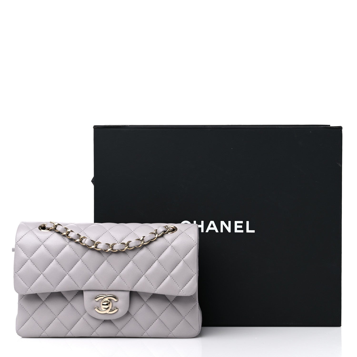 Chanel Lambskin Quilted Small Double Flap Light Grey 10 of 10