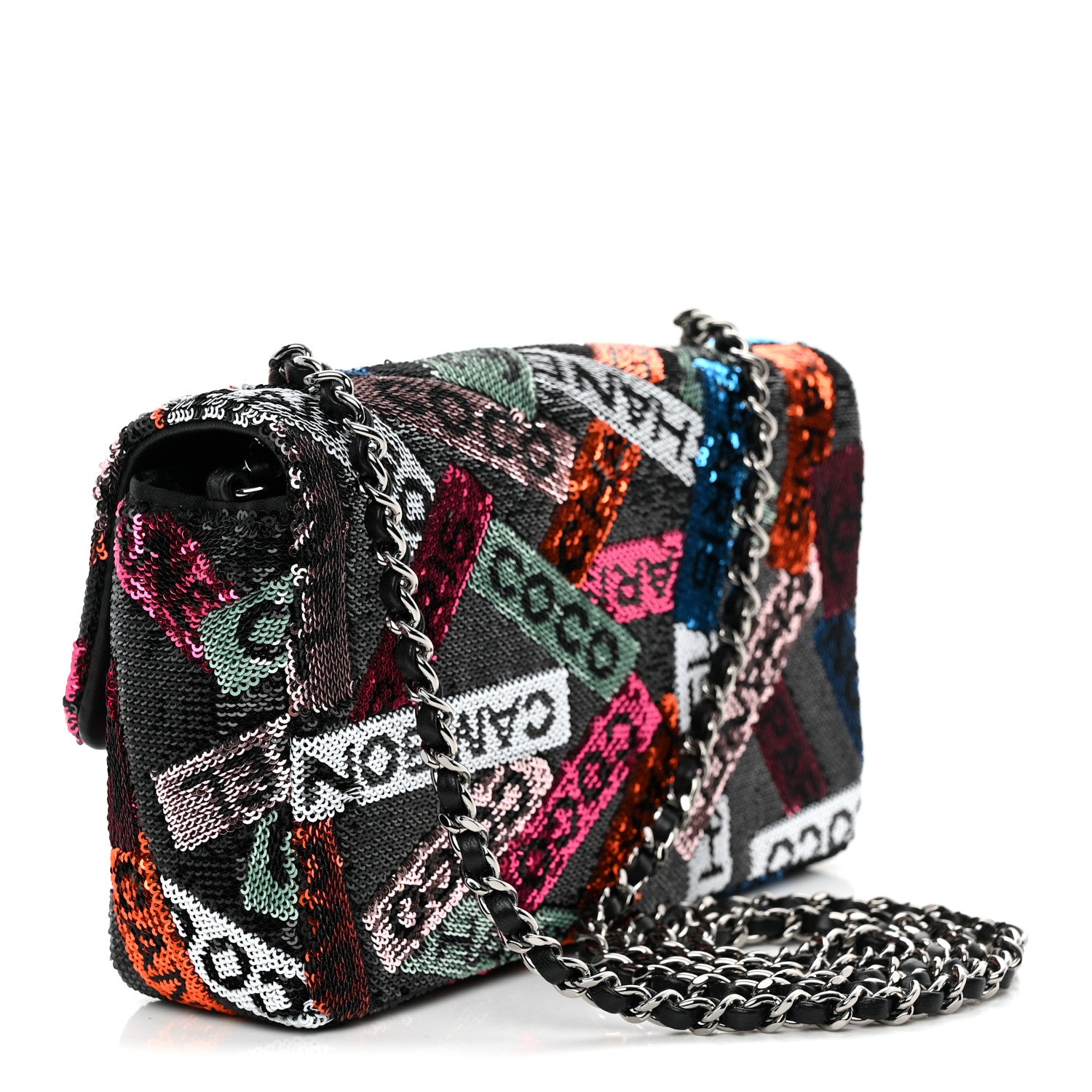 Chanel Sequin Logo Small Flap Ruthenium Multicolor 3 of 11