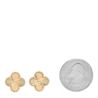 Van Cleef & Arpels 18K Yellow Gold Guilloche Vintage Alhambra Earrings 2 of 5