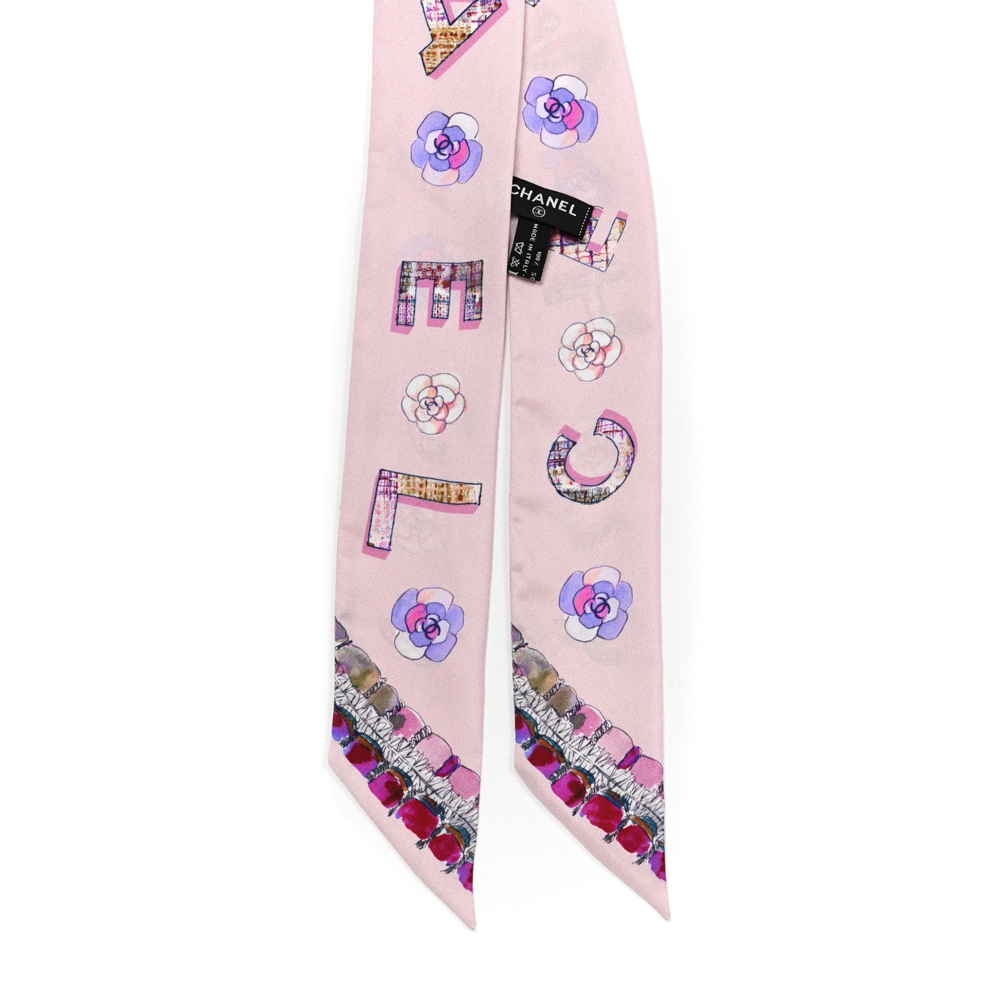 Silk Twill Slim Bandeau Scarf Pink