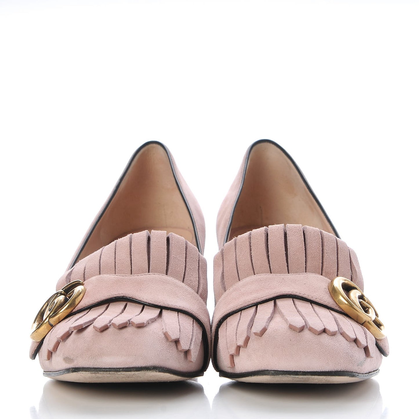 Kid Scamosciato GG Marmont Fringe 50mm Loafer Pumps 37.5 Crystal Pink