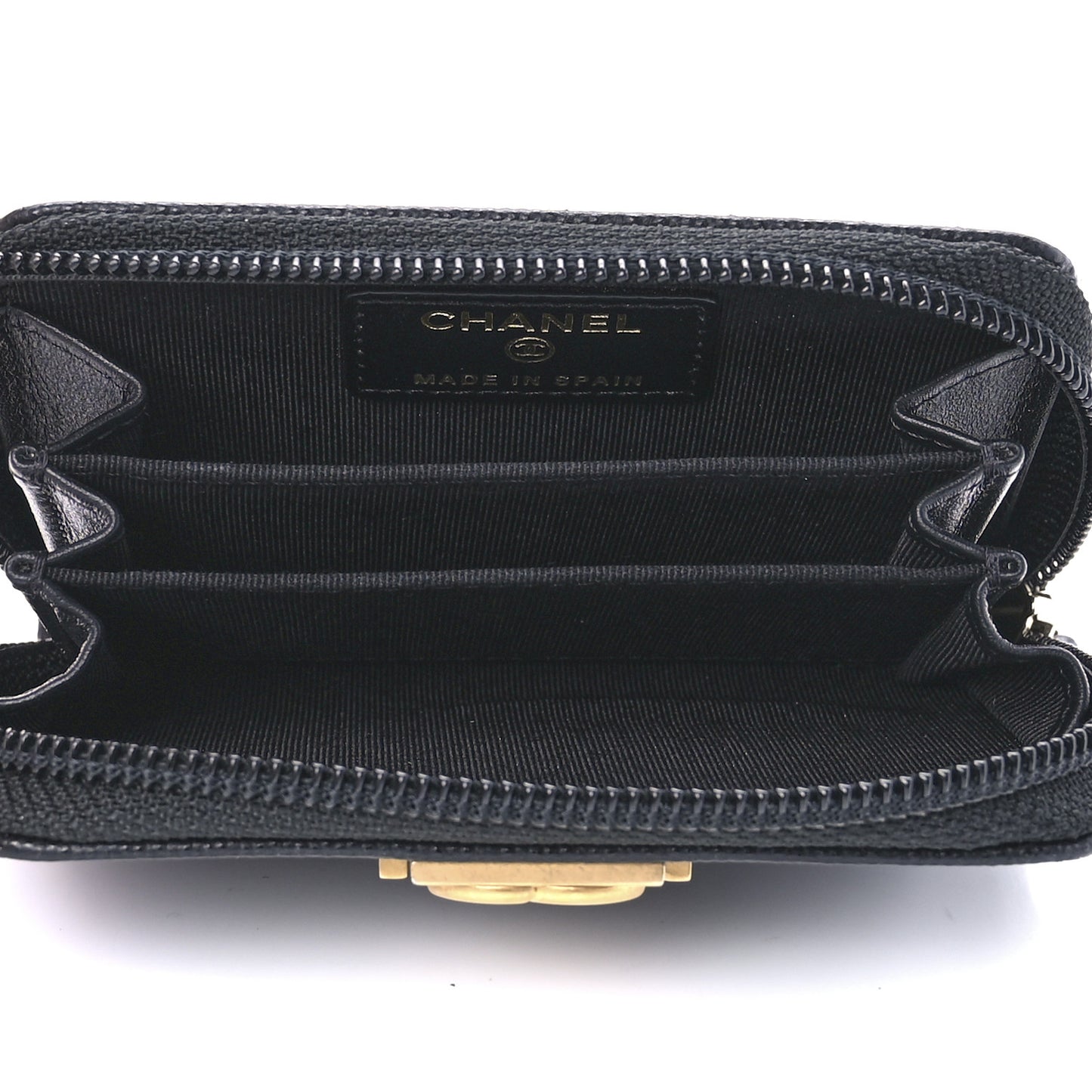 Caviar Quilted Boy Zip Around Coin Purse Wallet Black