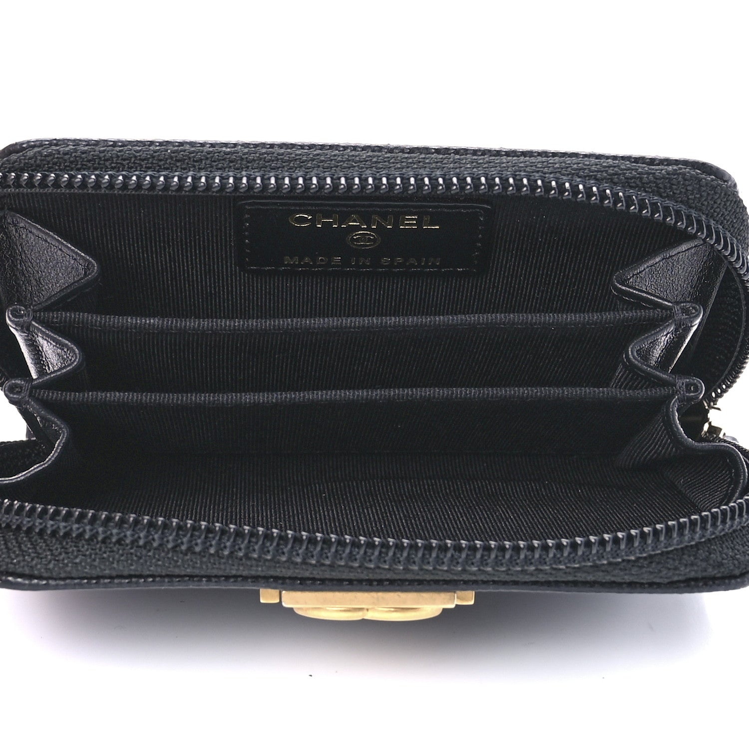 Chanel Caviar Quilted Boy Zip Around Coin Purse Wallet Black 4 of 10