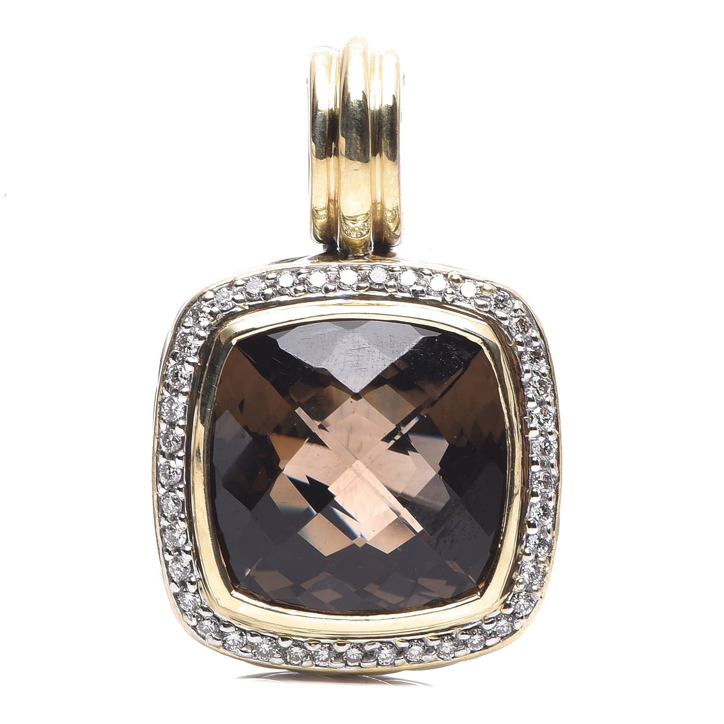 Sterling Silver 18K Yellow Gold Diamond Smoky Quartz 14mm Albion Enhancer Pendant