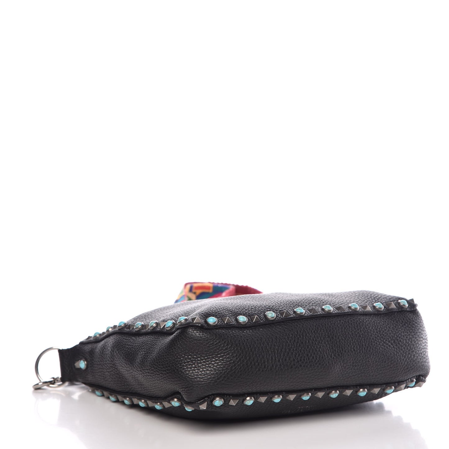 Pebbled Calfskin Tribal Small Guitar Strap Rockstud Rolling Flip-Lock Messenger Bag Black