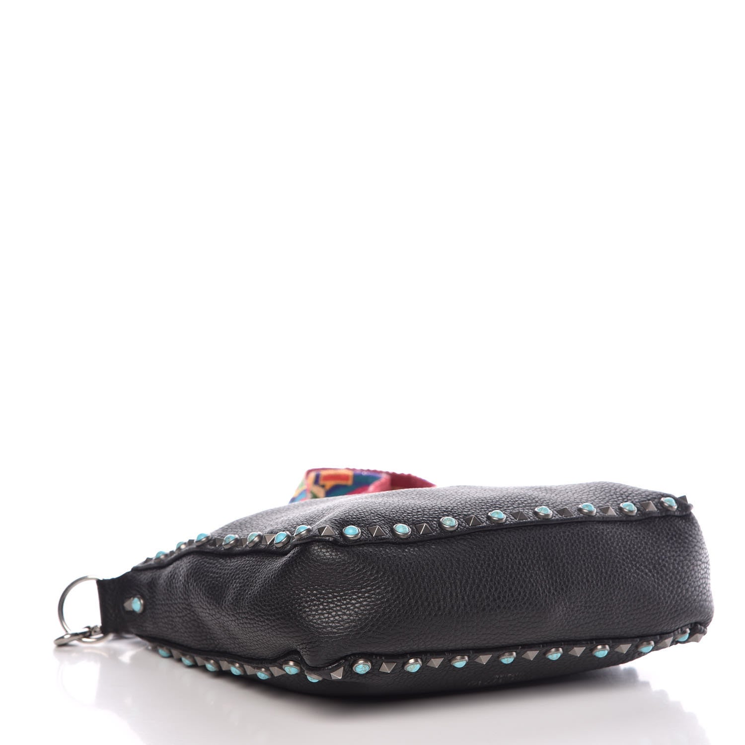Valentino Garavani Pebbled Calfskin Tribal Small Guitar Strap Rockstud Rolling Flip-Lock Messenger Bag Black 4 of 7