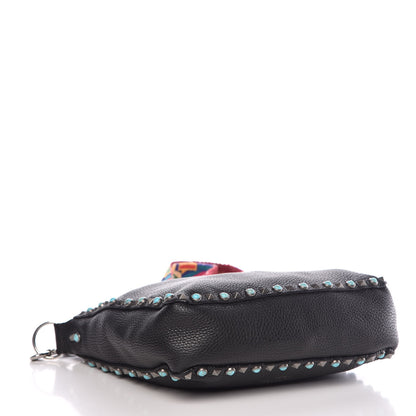 Valentino Garavani Pebbled Calfskin Tribal Small Guitar Strap Rockstud Rolling Flip-Lock Messenger Bag Black 4 of 7