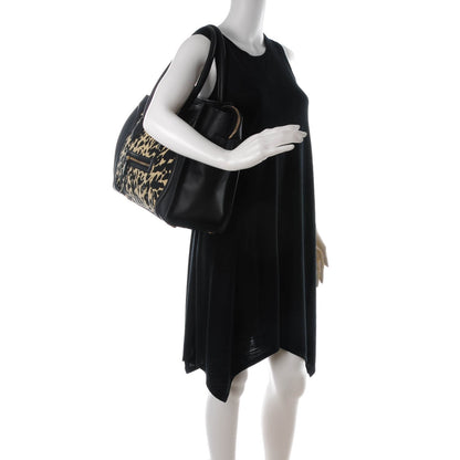 Celine Canvas Smooth Calfskin Leopard Print Shoulder Luggage Black 2 of 7