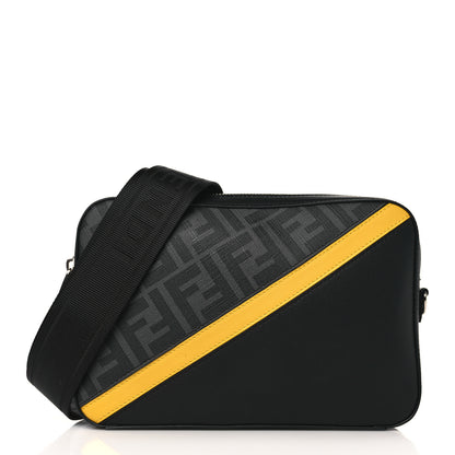 Fendi Glazed Fabric Vitello Liberty FF 1974 Diagonal Medium Camera Case Black Sunflower 1 of 9