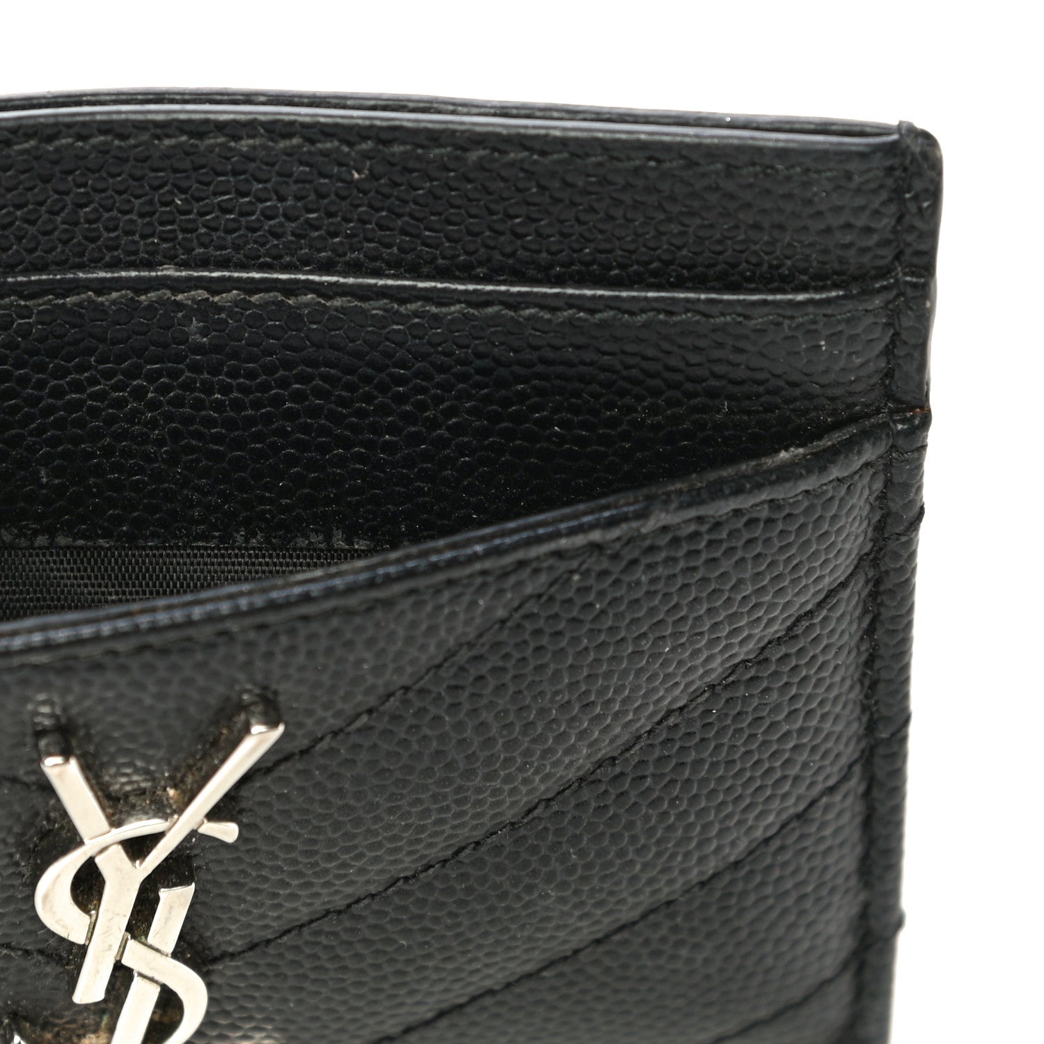 Saint Laurent Grain De Poudre Matelasse Chevron Monogram Credit Card Case Black 11 of 13