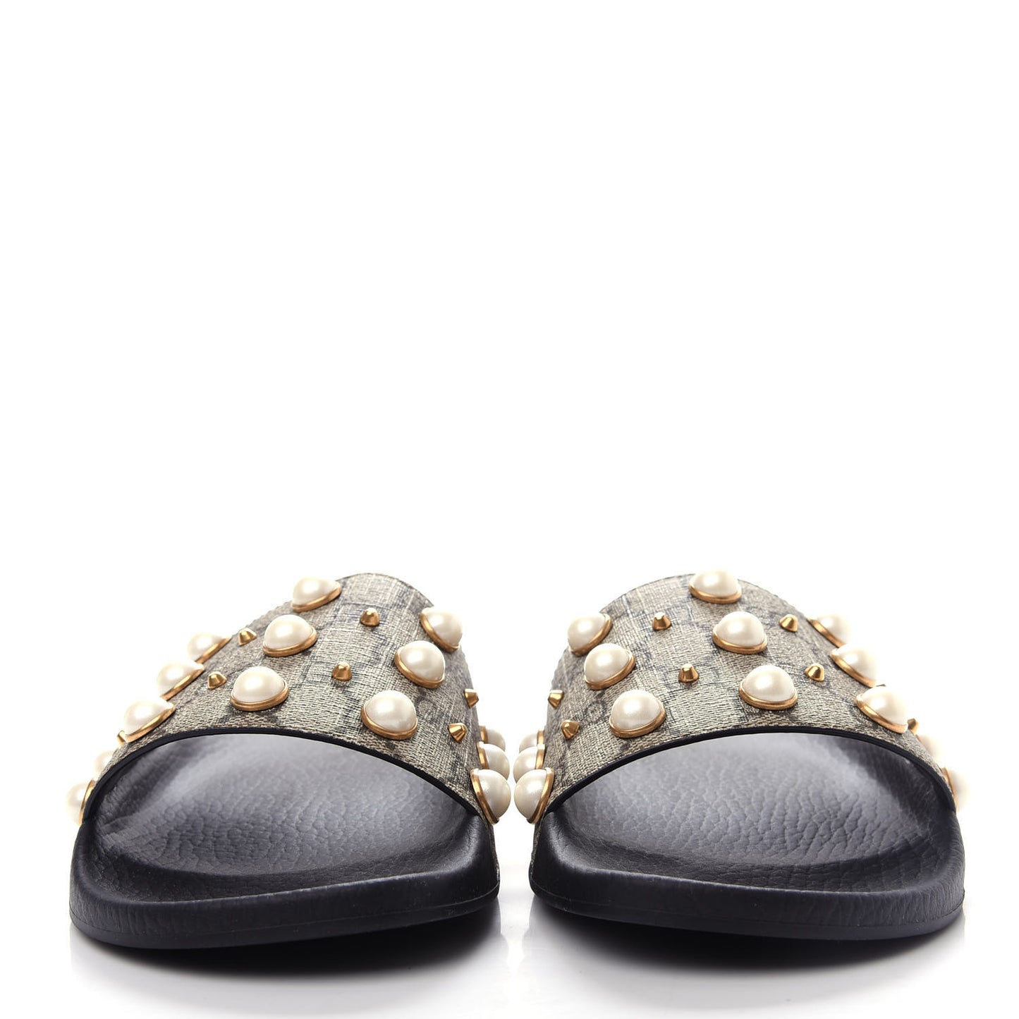 GG Supreme Monogram Pearls Slide Sandals 42 Beige